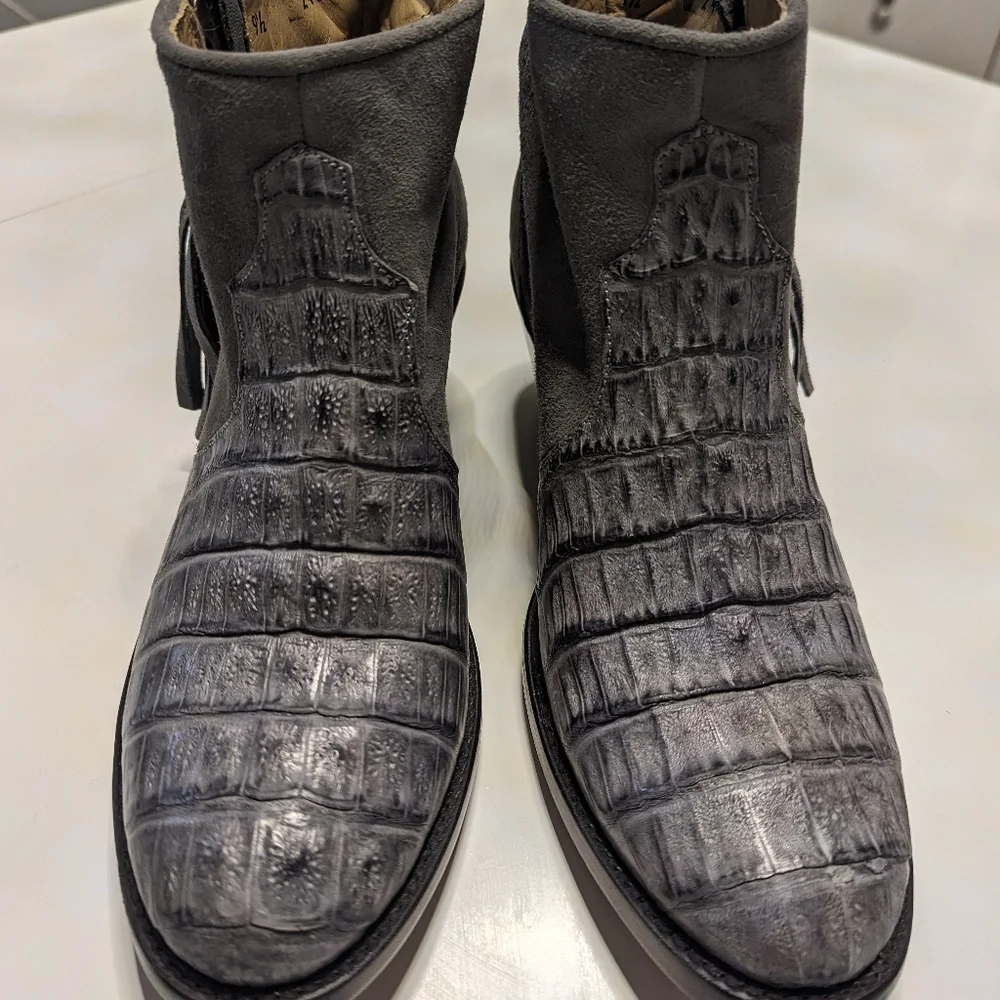 Grey Women's Stetson "Paris" Suede and Caiman Exotic Ankle Boots - Picture 3 of 8